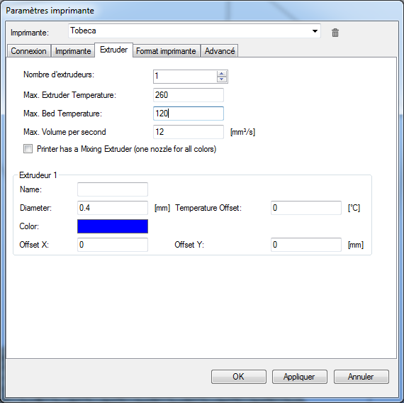 configuration simple extrudeur